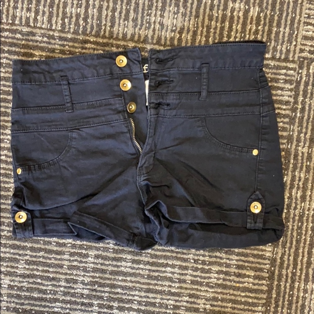 Black Three Button Shorts